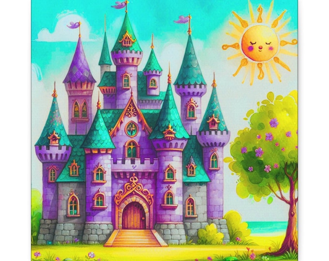 Princess Castle Canvas Art: Magical Children's Room Decor (14x14)