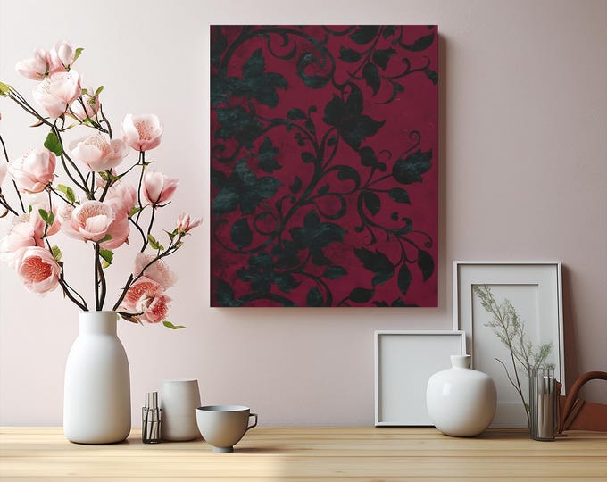 Blackened Velvet Red Floral Corner Canvas