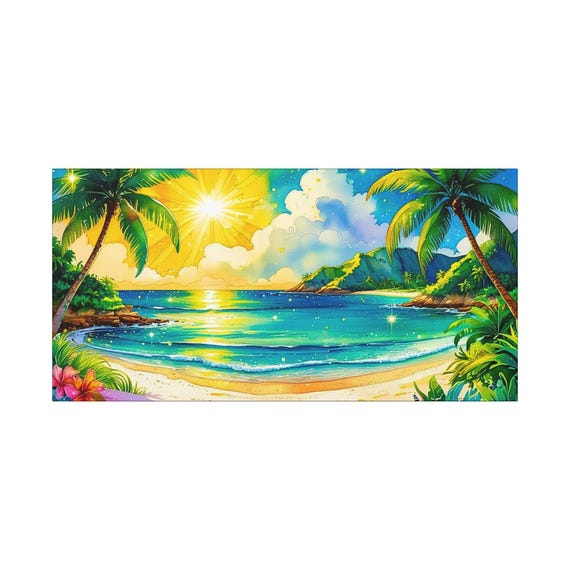 Tropical Beach Canvas Wall Art: Summer Vacation Home Decor (30x15)