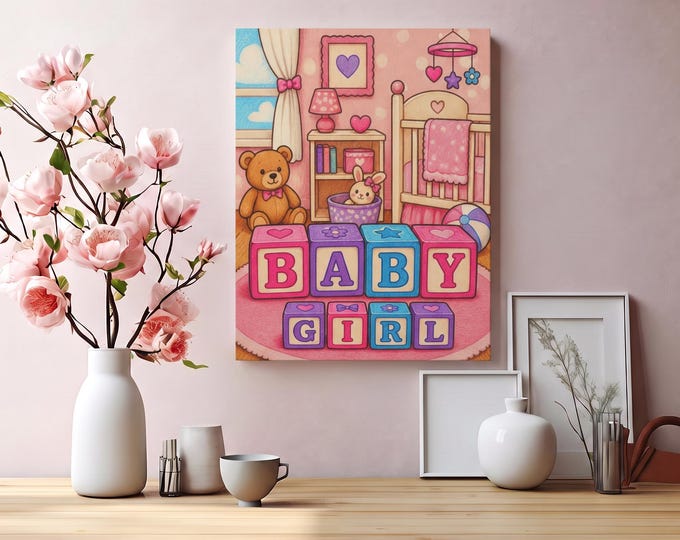 And Then There Was Her Matte Canvas Artwork | Baby Girl Blocks Nursery Decor