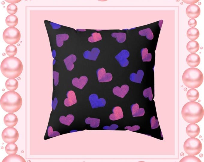 Heart Pattern Decorative Pillow, Black & Pink Sofa Cushion