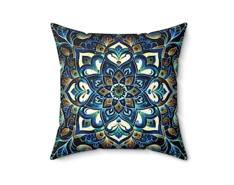 Mandala Pine Square Throw Pillow: Boho Decor Accent, 16x16