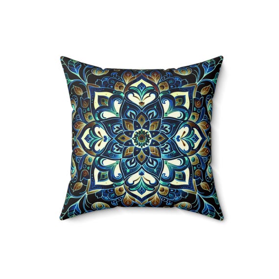 Mandala Pine Square Throw Pillow: Boho Decor Accent, 16x16