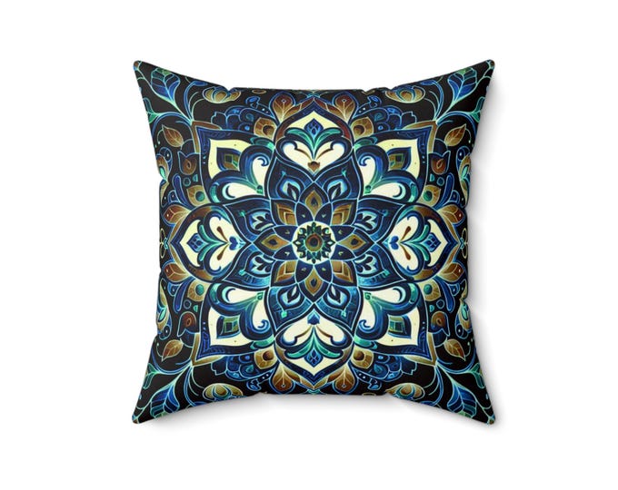 Mandala Pine Square Throw Pillow: Boho Decor Accent, 16x16