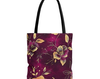 Maroon Tarnished Flora Hand Tote Bag
