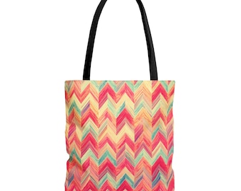Watercolor Chevron Pattern Tote Bag | Colorful Geometric Stripes