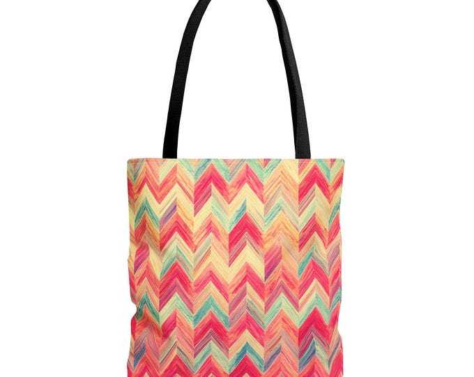 Watercolor Chevron Pattern Tote Bag | Colorful Geometric Stripes