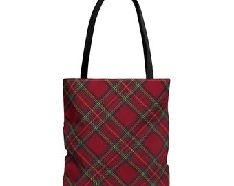 Festive Plaid Tote Bag: Holiday Carryall, Eco-Friendly Polyester
