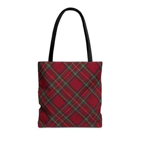 Festive Plaid Tote Bag: Holiday Carryall, Eco-Friendly Polyester