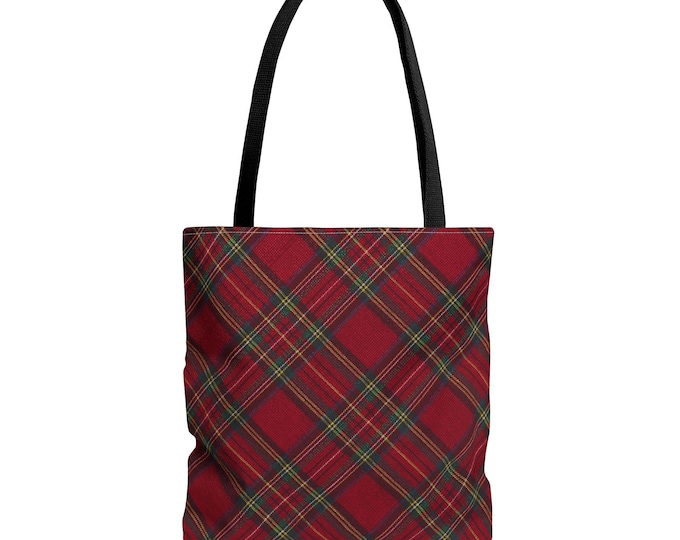 Festive Plaid Tote Bag: Holiday Carryall, Eco-Friendly Polyester
