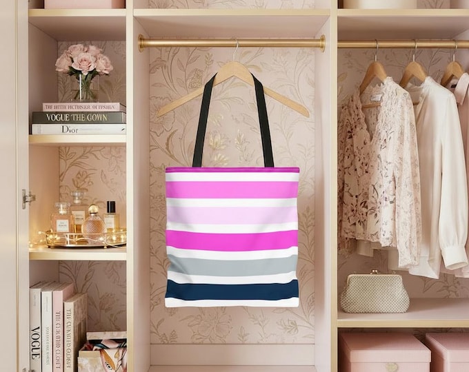 Pink Striped Tote Bag: Chic Everyday Shopping Beach Carrier