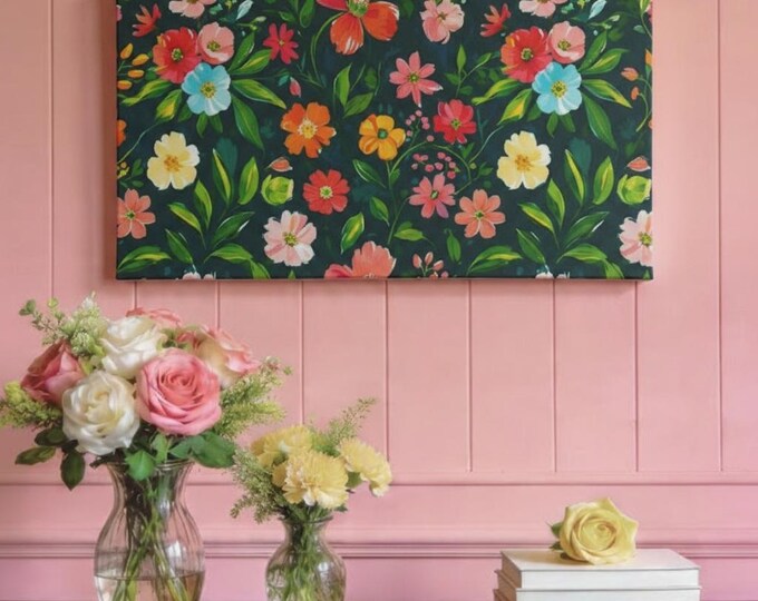 Floral Canvas Wall Art: Colorful Watercolor Flower Portrait, 30x15
