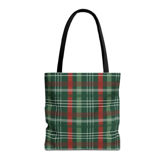 Christmas Plaid Tote Bag: 100% Polyester Festive Carryall