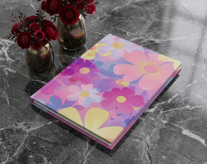 Retro Floral Hardcover Journal | Pink Purple Yellow Flower Notebook