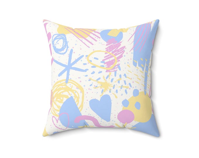 Pastel Scribble Pattern Pillow | Square Throw Pillow