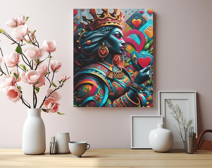 Queen of Hearts Canvas Wall Art: Colorful Royalty-Themed Decor (16x20 Canvas Only)