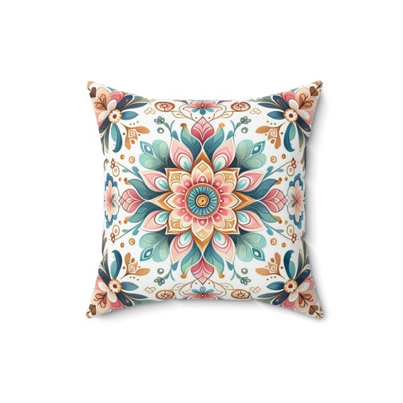 Blooming Mandala Pillow: Floral Throw Cushion, Modern Home Decor