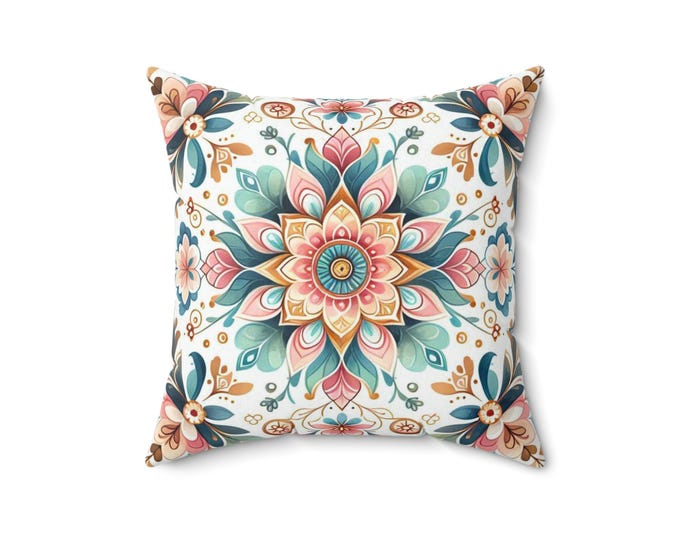Blooming Mandala Pillow: Floral Throw Cushion, Modern Home Decor