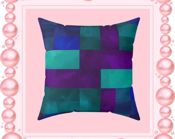 Geometric Throw Pillow: Vibrant Teal & Purple Modern Home Decor
