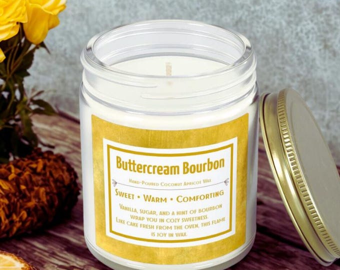 Buttercream Bourbon Hand Poured Coconut Apricot Wax Candle Jar | 4oz & 9oz | Sweet Bourbon Scent