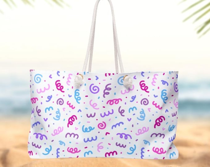 Confetti Swirl Weekender Bag | Pastel Pink Purple Blue Travel Tote