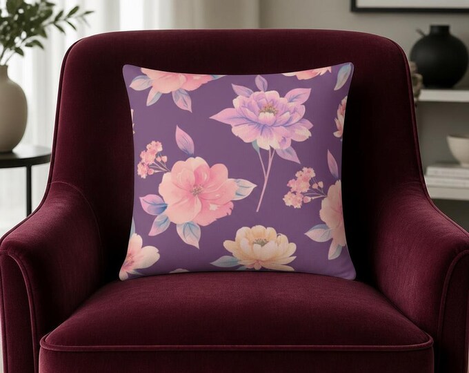 Pastel Floral Throw Pillow: Spun Polyester Accent Pillow, 16x16