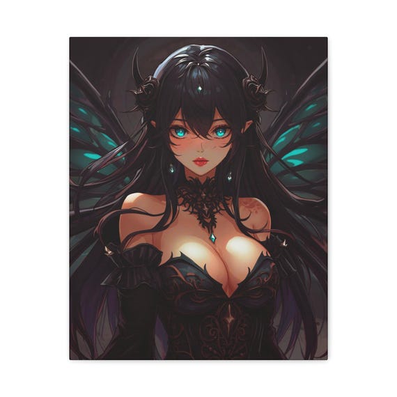 Dark Fairy Canvas Art: Gothic Wings of the Abyss - 16x20