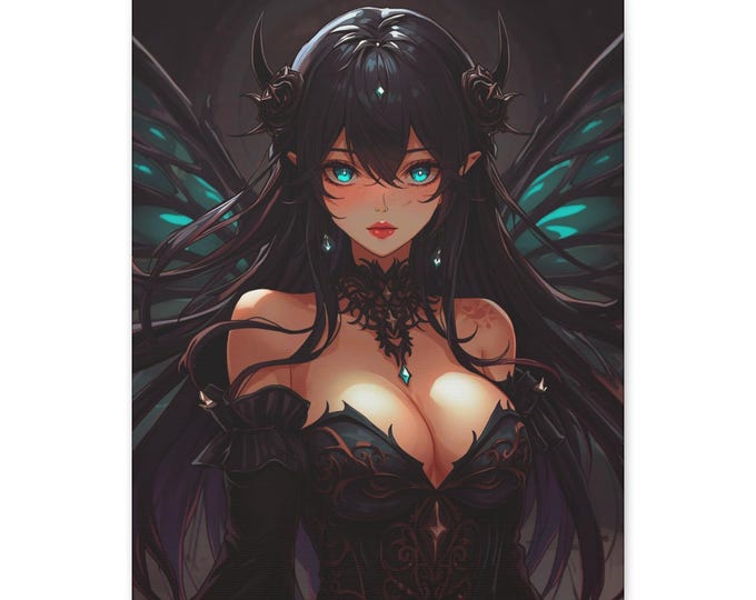 Dark Fairy Canvas Art: Gothic Wings of the Abyss - 16x20