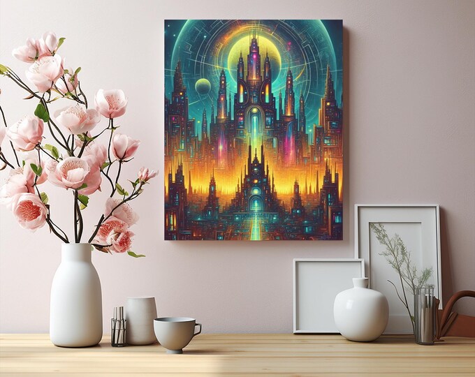 Futuristic Cityscape Canvas Art: Galactic Port Alpha 9 Sci-Fi Decor