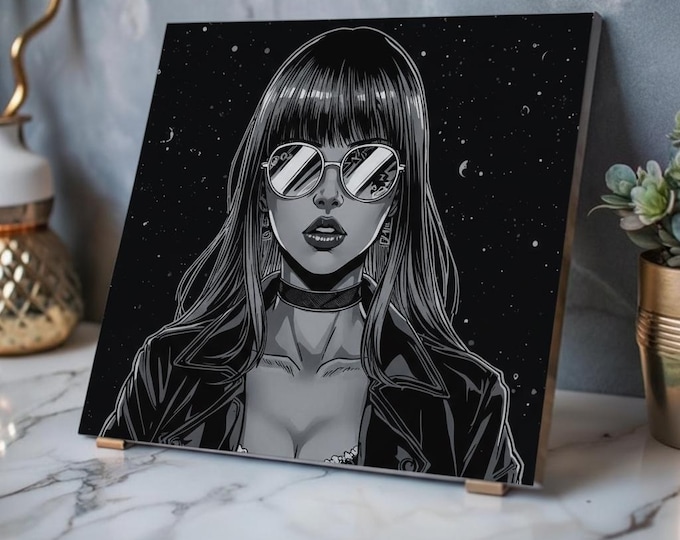 Noir Girl Acrylic Wall Art | Retro Cosmic Print (20x16")