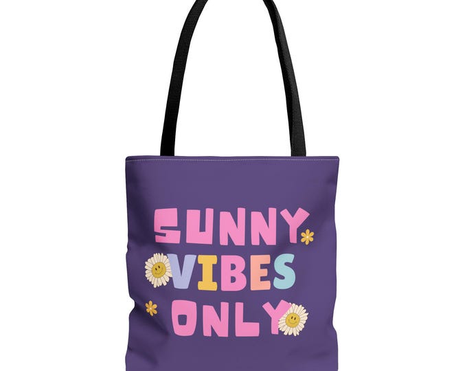 Sunny Vibes Only Tote Bag | Daisy Retro Typography