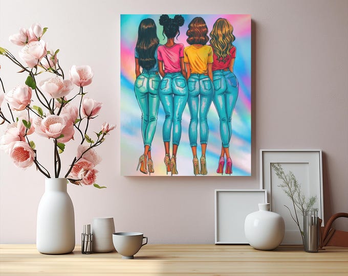 Sister-Friends Forevermore Abstract Matte Canvas Wall Artwork
