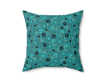 Floral Teal Pillow: Spun Polyester Accent Cushion (16x16)