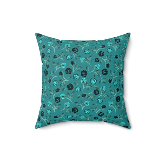 Floral Teal Pillow: Spun Polyester Accent Cushion (16x16)