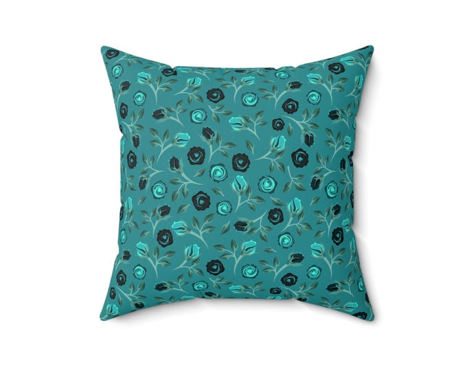 Floral Teal Pillow: Spun Polyester Accent Cushion (16x16)