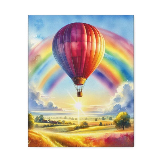 Hot Air Balloon Canvas Art: Rainbow Landscape, Motivational Decor (16x20)