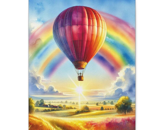 Hot Air Balloon Canvas Art: Rainbow Landscape, Motivational Decor (16x20)