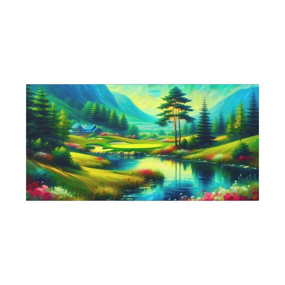 Golf Course Canvas: Scenic Nature Painting, Colorful Wall Art