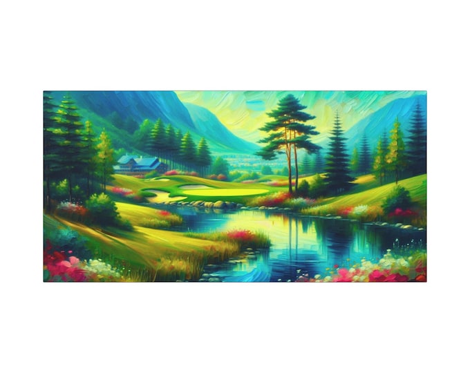Golf Course Canvas: Scenic Nature Painting, Colorful Wall Art