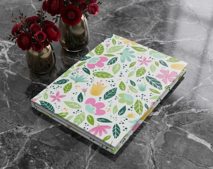 Spring Floral Chic Hardcover Journal | Pastel Flowers & Leaves Notebook