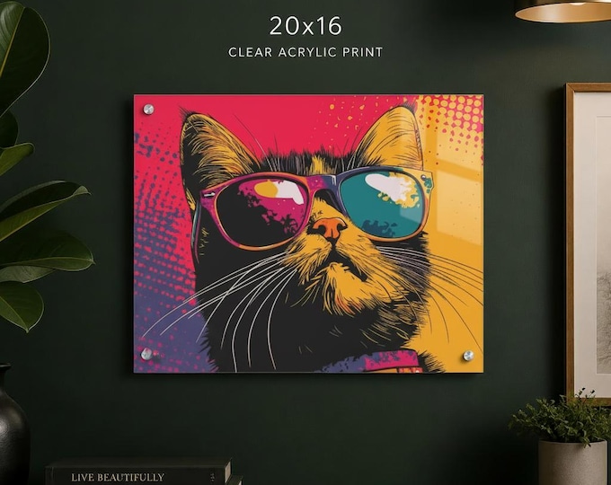 The Pop Culture Pouncer Acrylic Print | Abstract Feline Home Decor w/ French Cleat Hanging