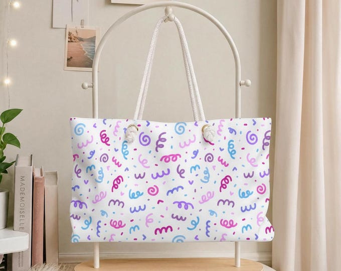 Confetti Swirl Weekender Bag | Pastel Pink Purple Blue Travel Tote
