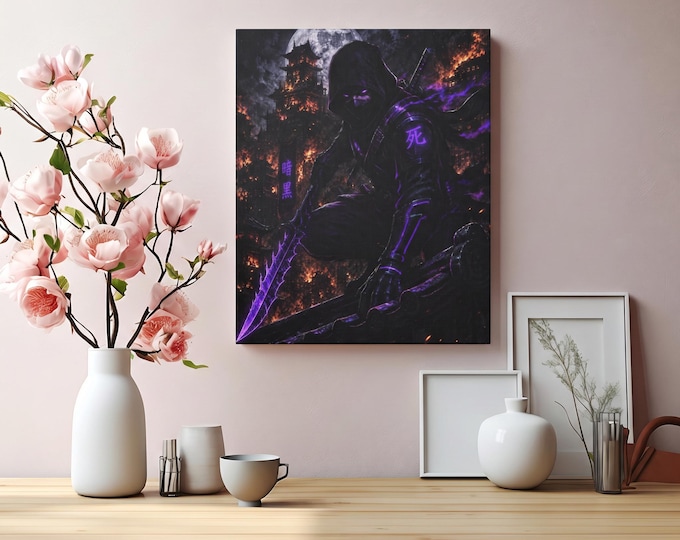 Amethyst Ashes Matte Canvas Artwork | Shadow Ninja Inspired Gamer Decor