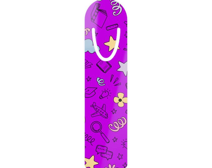 Purple Aluminum Bookmark | School Icons & Star Doodles