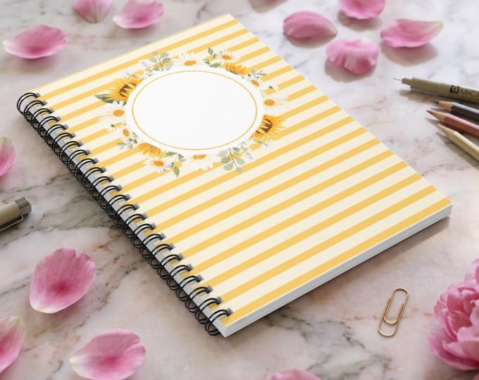 Sunflower Wreath Striped Notebook Spiral Notebook | Ruled