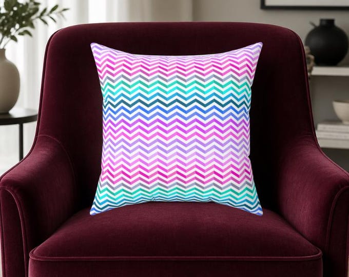 Pastel Chevron Spun Polyester Pillow | Square Throw Pillow, Colorful Zigzag Home Decor