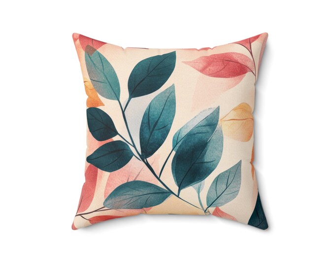 Watercolor Leaves Pillow | Botanical Throw Pillow, Autumn Leaf Accent