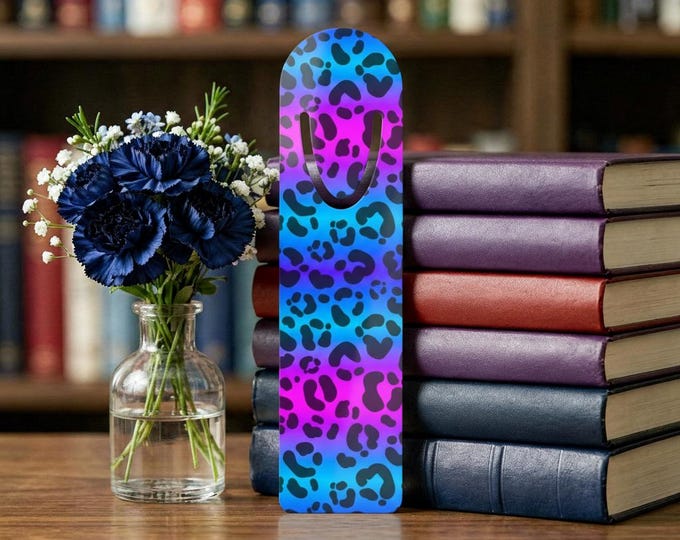 Blue Purple Leopard Print Bookmark | Metal Page Marker