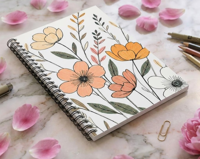Hand Drawn Wildflowers Spiral Notebook | Ruled Journal