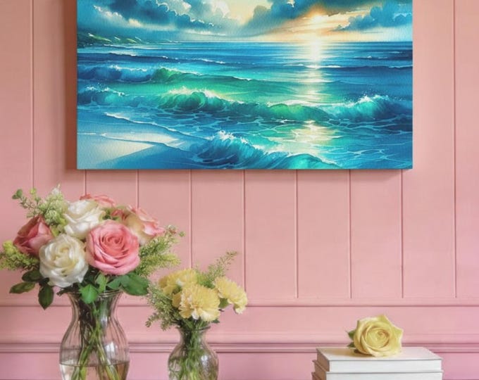 Coastal Canvas Wall Art: Serene Ocean Beachfront Scene, 30x15